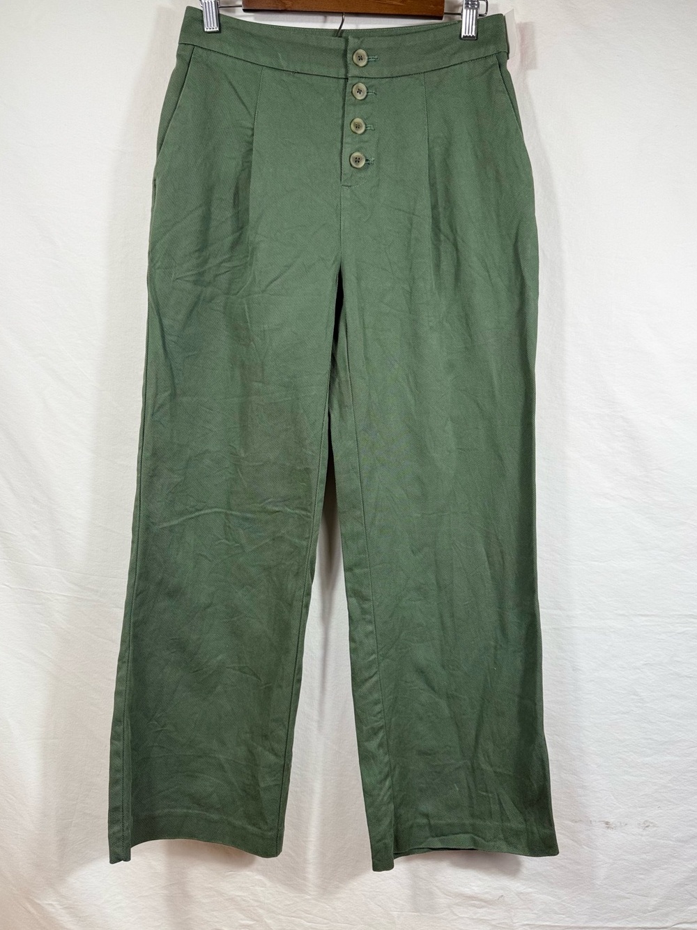 LOFT Green Button-Front Straight-Leg Chinos - Picture 2 of 5